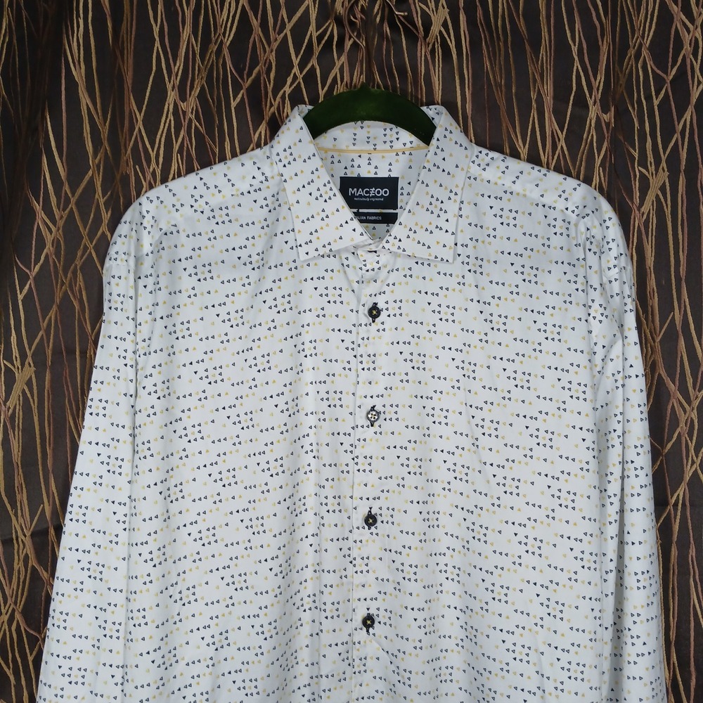 Maceoo Luxor Button Up Mens Size 5 White Yellow Funky Triangle Geometric Shirt